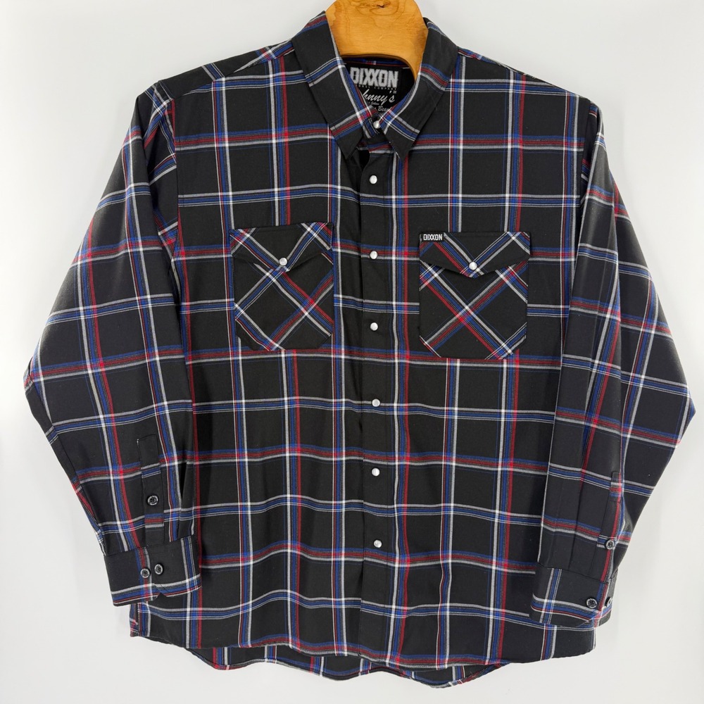 Dixxon Flannel Co Johnny's Saloon Plaid Snap Button Shirt Mens 3X Black Blue Red